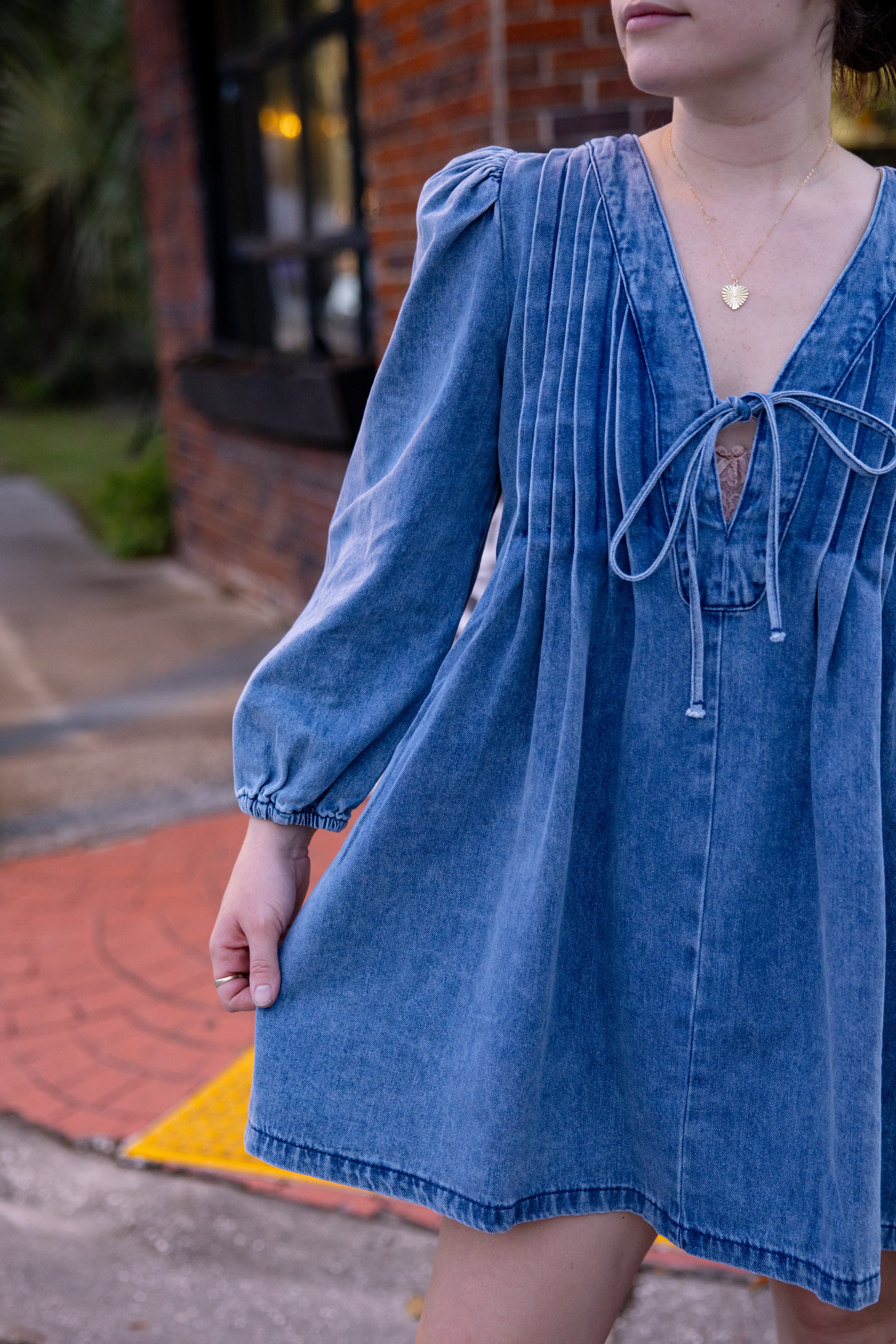 Pleated Denim Mini