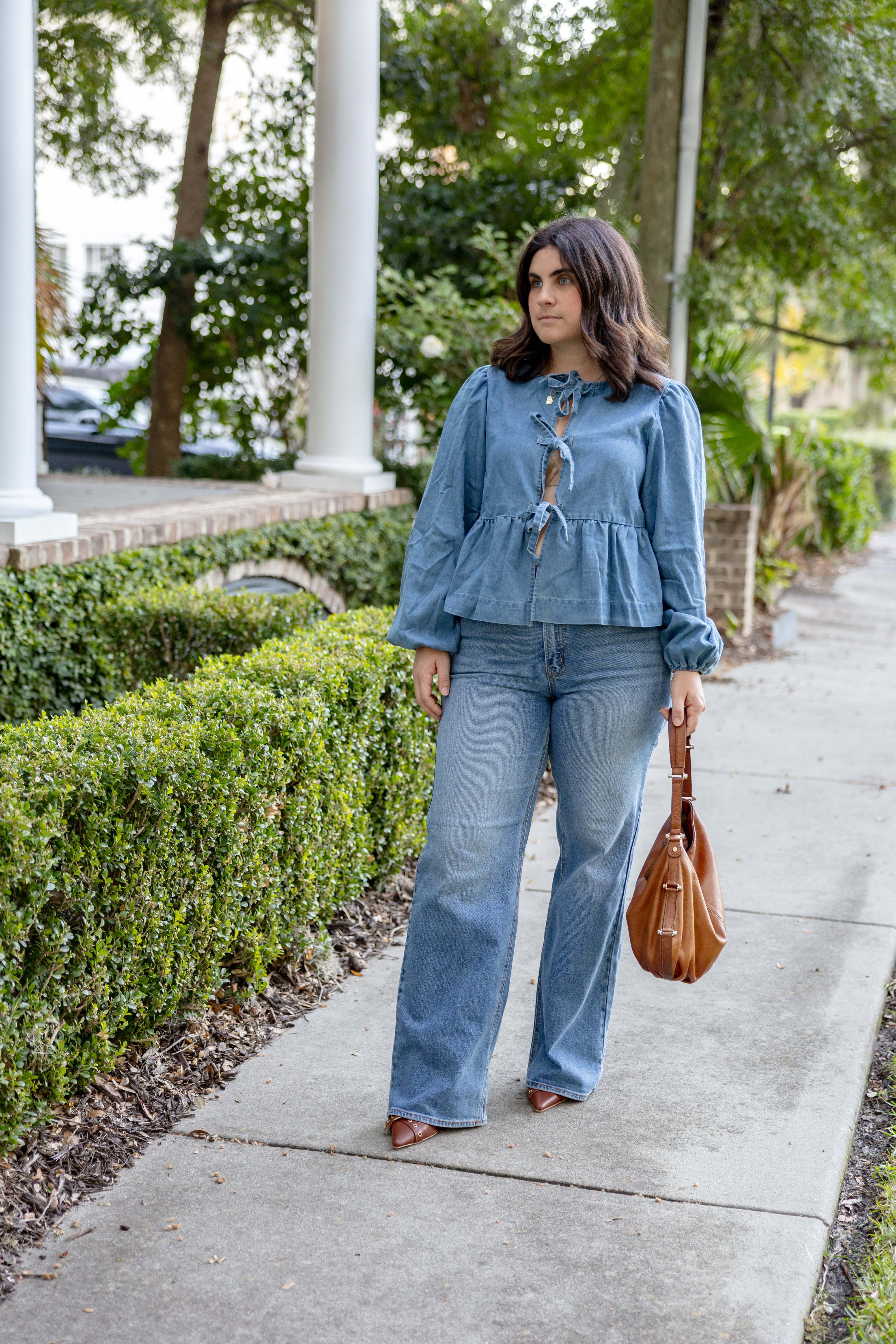 Denim Long Sleeve Tie Top