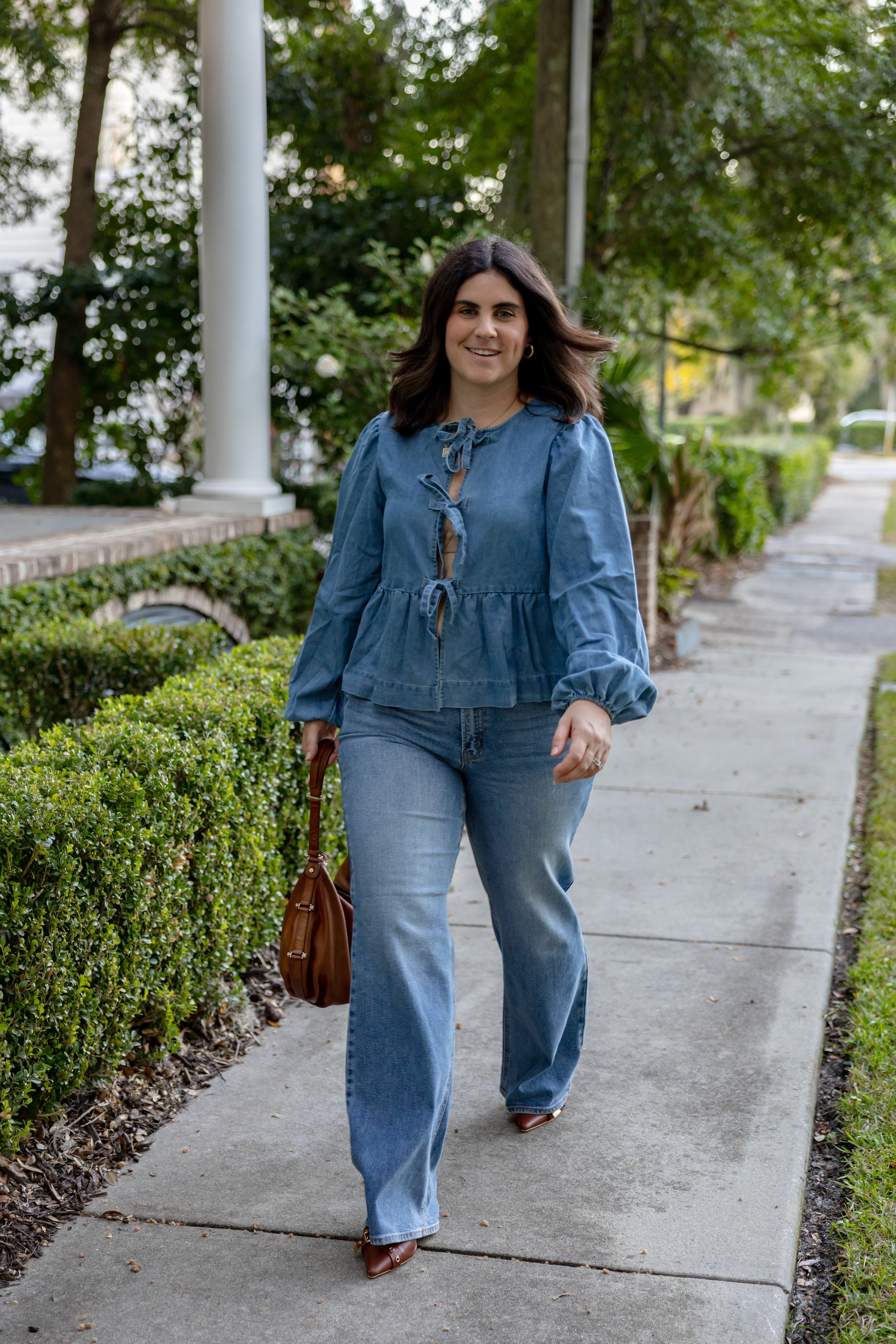 Denim Long Sleeve Tie Top