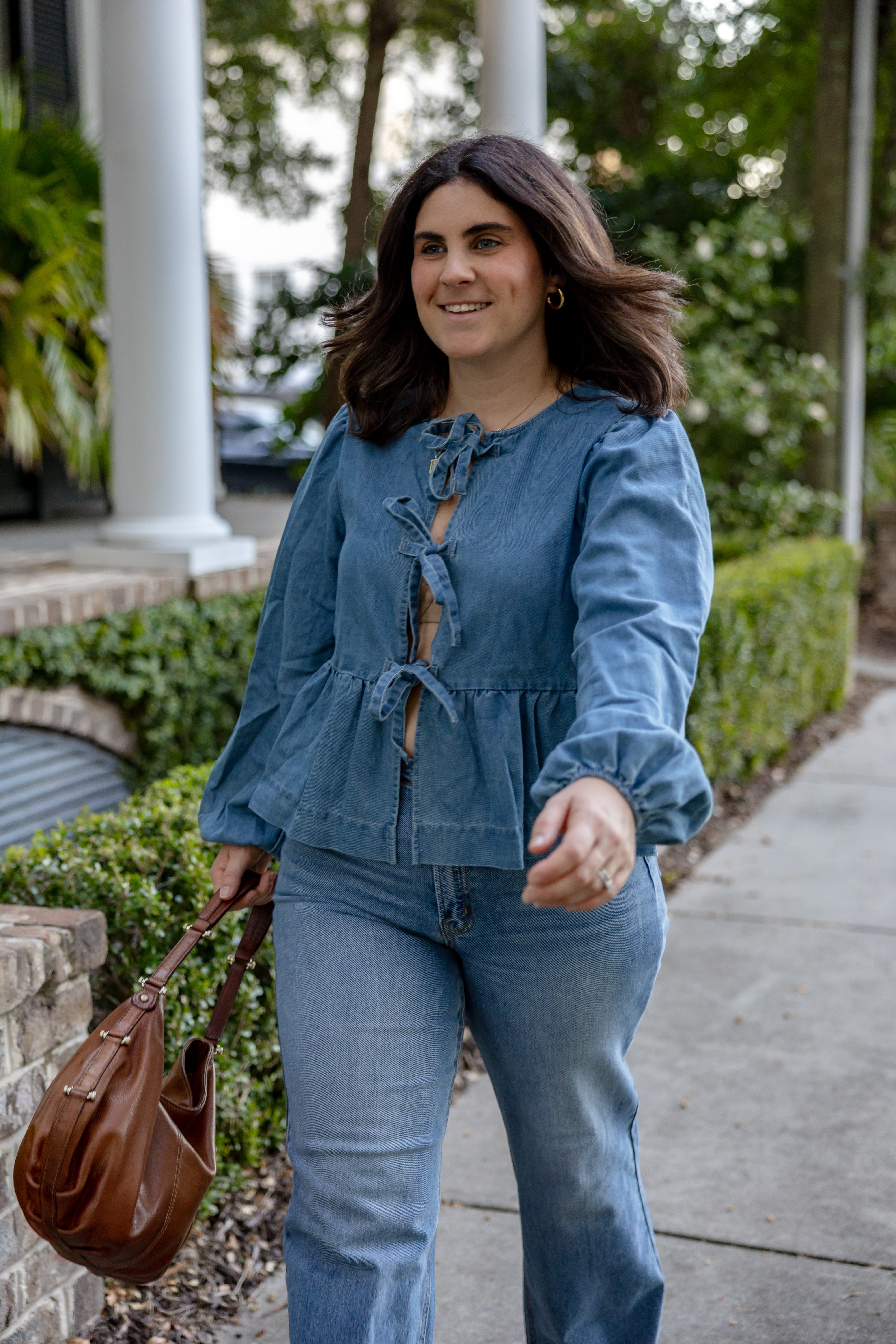 Denim Long Sleeve Tie Top