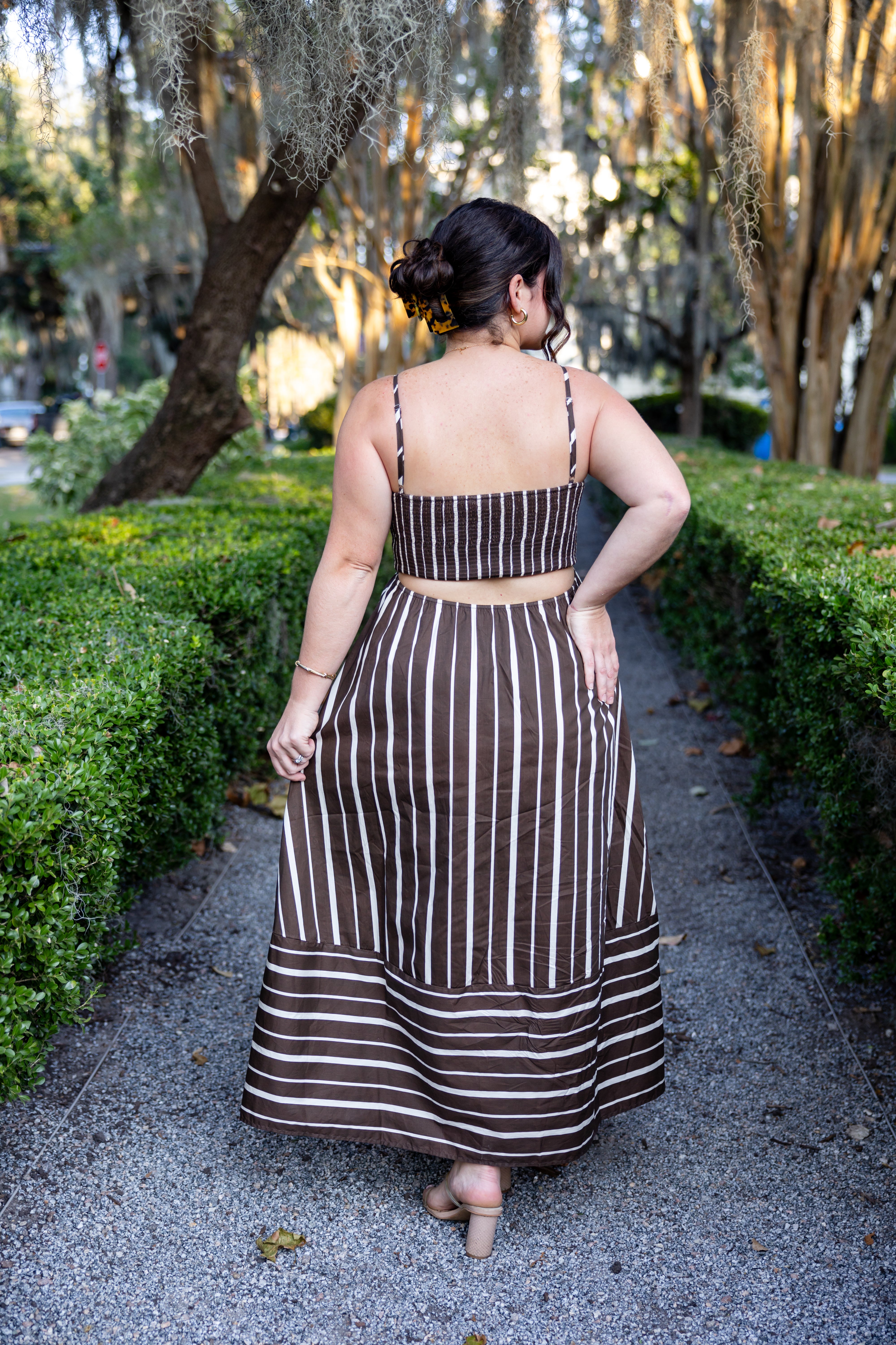 Brown Striped Midi