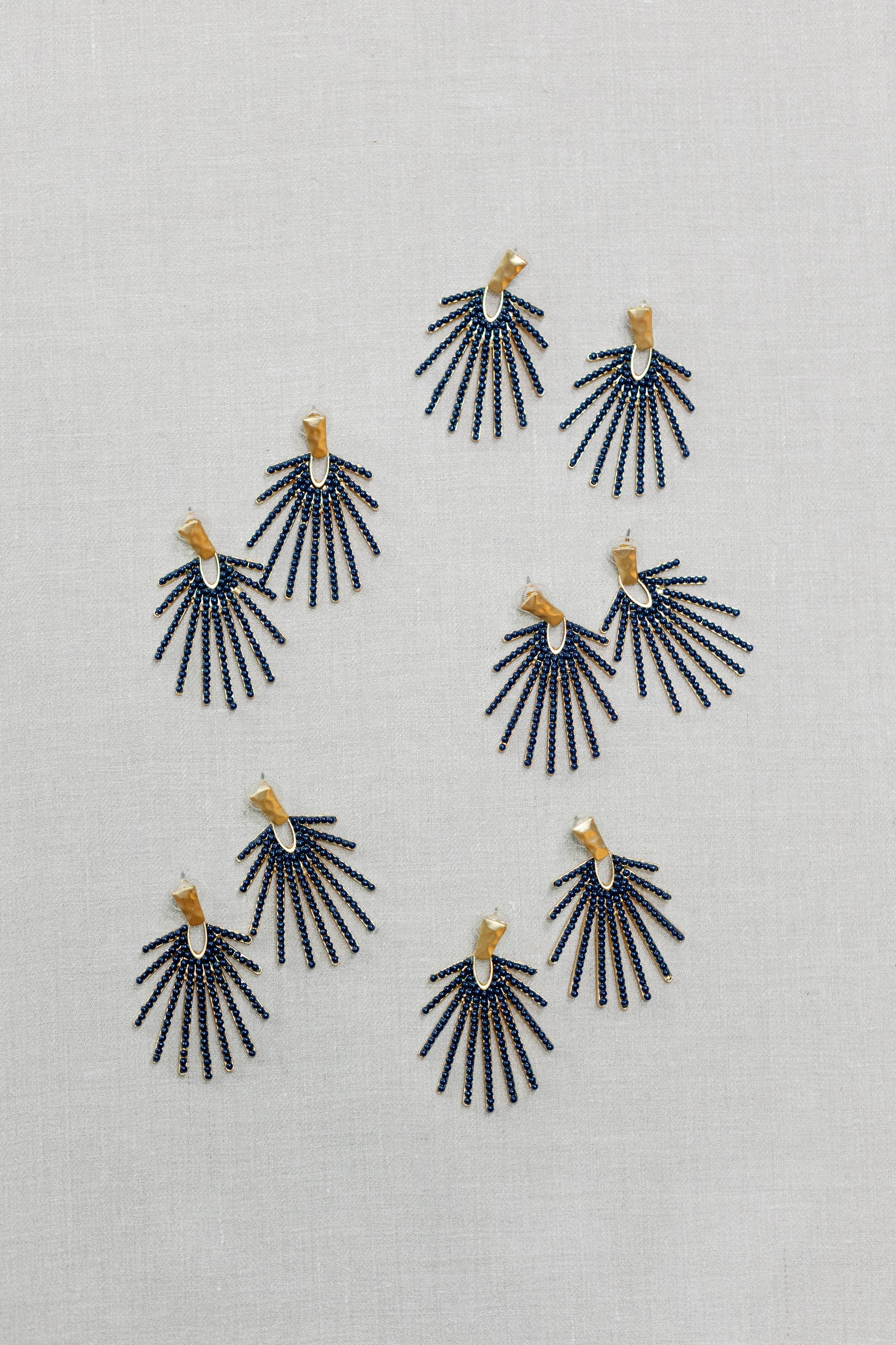 Navy Sunburst Statement Drop Earrings