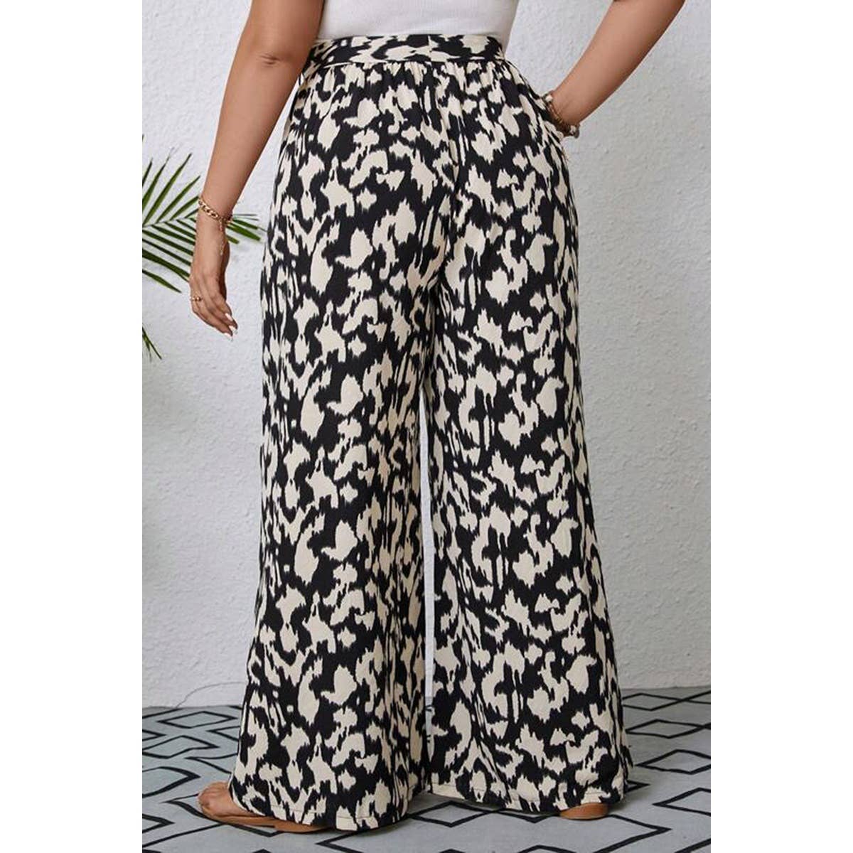 Plus Animal Print Wide Leg Belt Pant