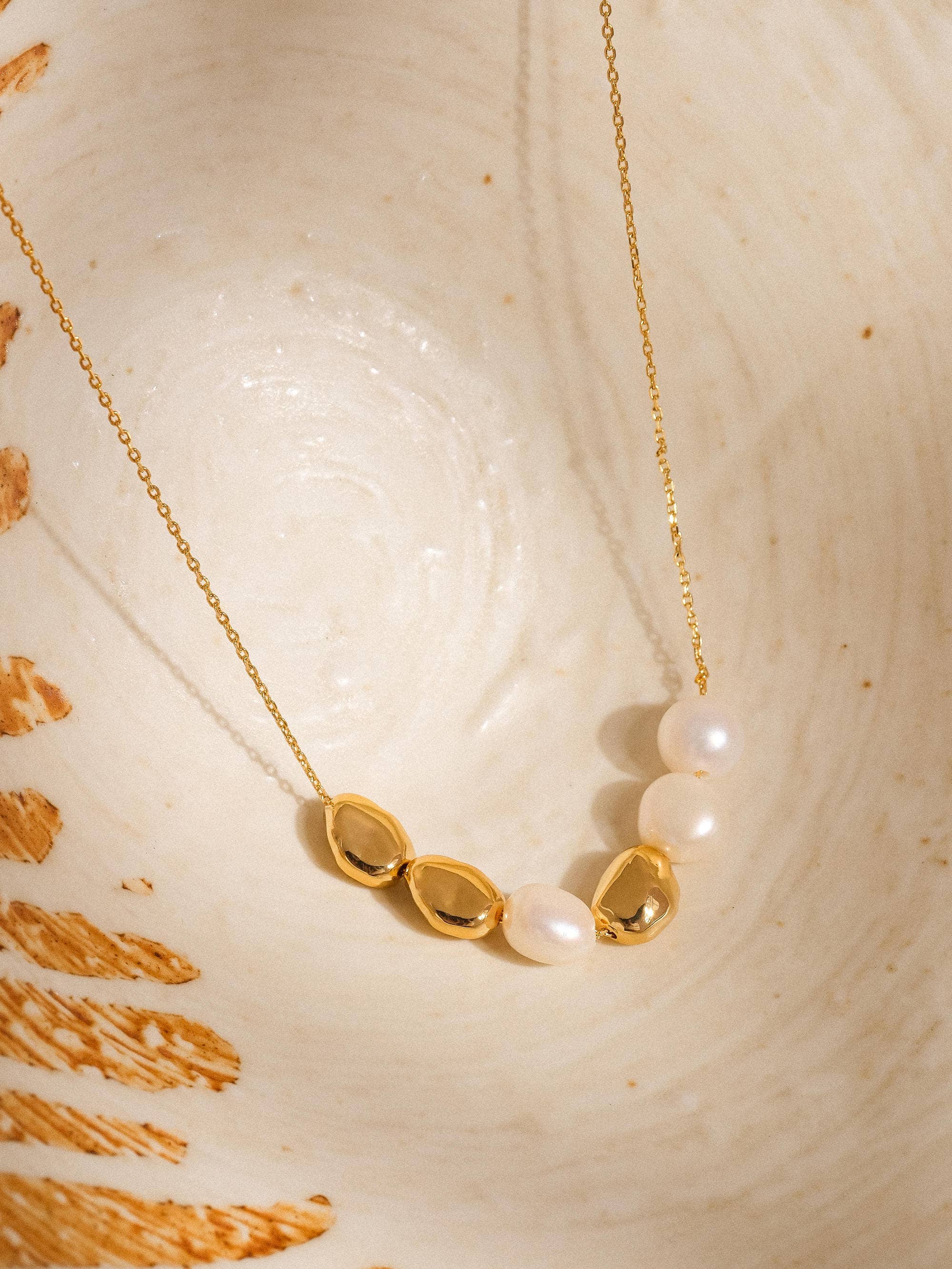 Gold Freshwater Pearl Beaded Necklace