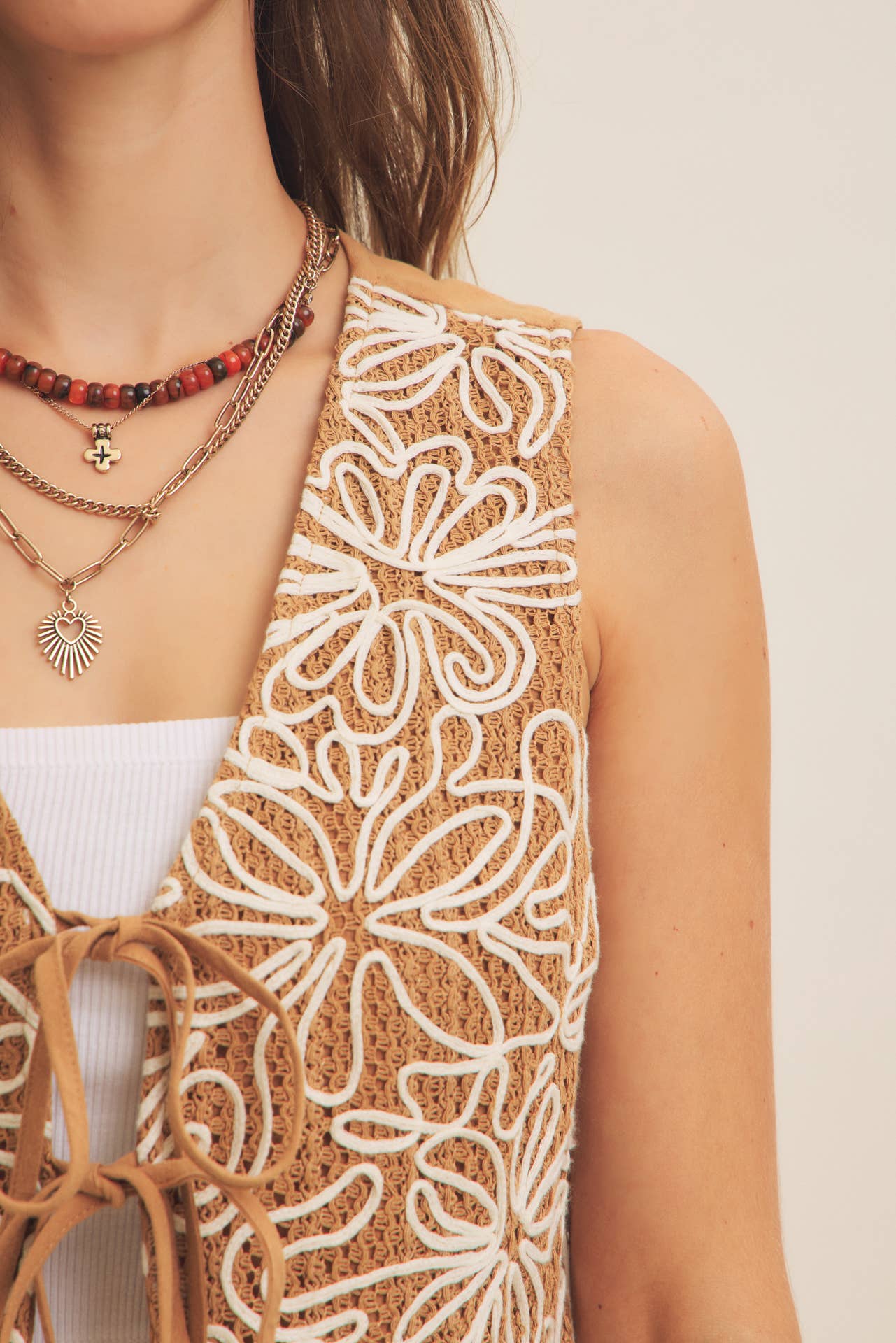 Embroidered Tie Vest